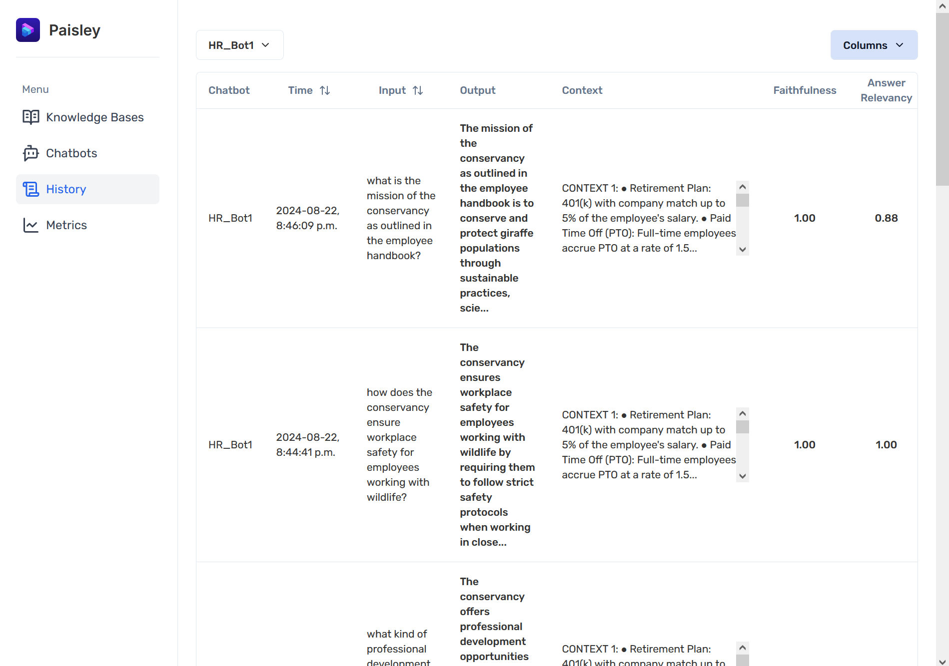 Paisley screenshot - evaluations